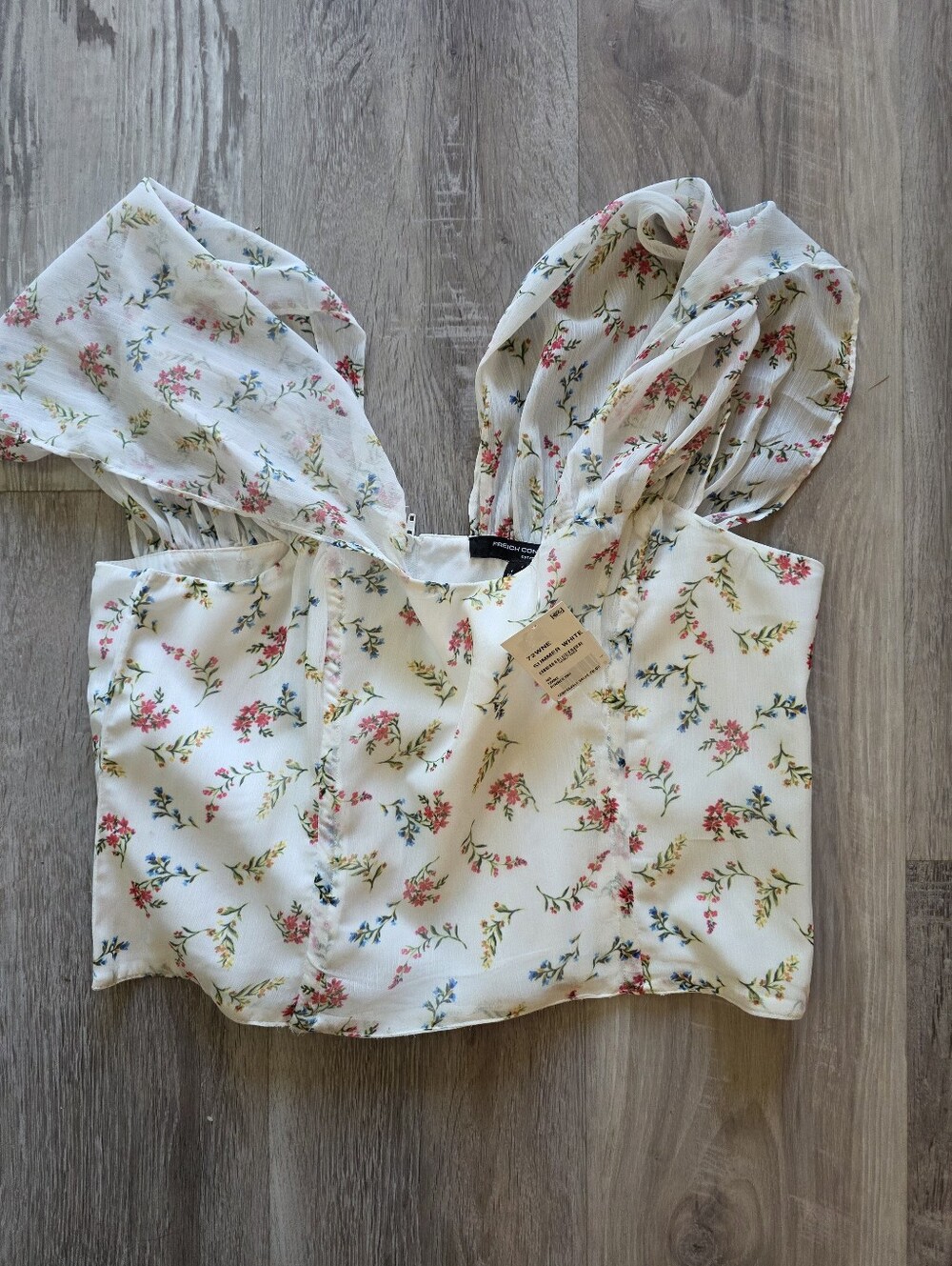 NWT French Connection Floriana Hallie Summer White Floral Blouse Size L